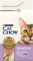 Purina Cat Chow Sensitive с лососем сухой корм для кошек с чувствительной кожей и пищеварением 1.5 кг -  Сухой корм для кошек -   Класс: Премиум  