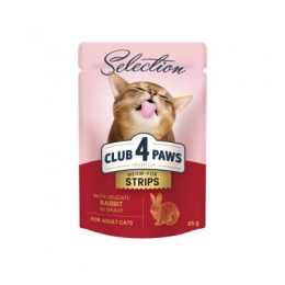 Акція вологий корм Club 4 paws 85г смужки для кішок з кроликом 12шт + 12шт в подарунок -  Вологий корм для котів -   Потреба Шкіра і шерсть  