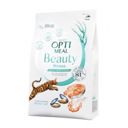 Optimeal Beauty Fitness Здоровий вага сухий корм для дорослих кішок на основі морепродуктів -  Корм для виведення вовни -    