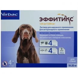 Эффитикс Спот-он капли на холку для собак Virbac 134 мг/1200 мг (10-20кг) -  Средства от блох и клещей для собак -   Действующее вещество: Фипронил   