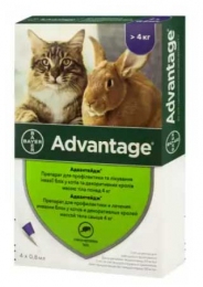 Адвантейдж-80 (Advantage) Капли на холку от блох для котов от 4 до 8 кг - Средства и таблетки от блох и клещей для кошек
