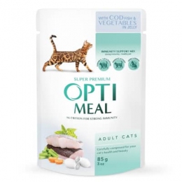 Optimeal Влажный корм для кошек с треской и овощами в желе 12шт 85г -  Влажный корм для котов -  Ингредиент: Овощи 