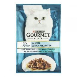 Gourmet Perle консерви для кішок з океанічною рибою і тунцем 85г Павуч 580130 -  Корм для виведення вовни -    