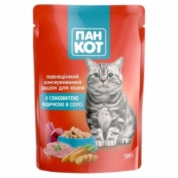Пан-кіт консерви для кішок індичка в соусі 100г ПАУЧ -  Вологий корм для котів -   Клас Економ  