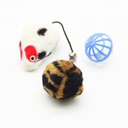 Набір іграшок для котів кольорова миша, куля з пером, барабанчик
