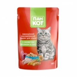 Пан-кот консервы для кошек кролик в соусе 100г ПАУЧ -  Влажный корм для котов -  Ингредиент: Кролик 