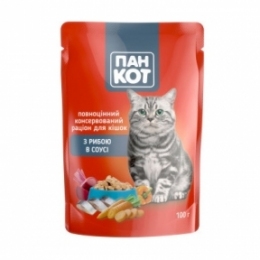 Пан-кіт консерви для кішок риба в соусі 100г ПАУЧ -  Вологий корм для котів -   Клас Економ  