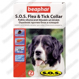 Beaphar S.O.S. ошейник от блох и клещей -  Средства от блох и клещей для собак -   Действующее вещество: Тетрахлорвинфос  