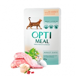 Optimeal вологий корм для дорослих котів з кроликом в білому соусі -  Оptimeal консерви для кішок 