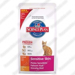 Hills SP Feline Adult Sensitive Skin сухой корм для кожи и шерсти кошек с курицей  - Лечебный корм для котов