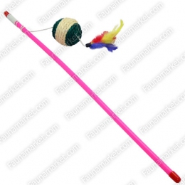 Вудка-дражнилка куля мотузковий з пером -  Іграшки для кішок FOX     
