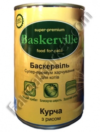 Baskerville консерва для котов Цыпленок с рисом -  Корм для выведения шерсти Baskerville   