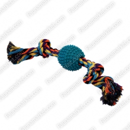 Канат-грейфер цветной двухузловой с резиновым мячем -  Игрушки для собак - Другие     