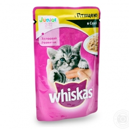 Whiskas для котят влажный корм с курицей в соусе  -  Влажный корм для котов -   Класс: Эконом  