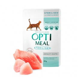 Optimeal консерва для стерилизованных кошек и кастрированных котов с индейкой и куриным филе в соусе -  Оptimeal консервы для кошек 