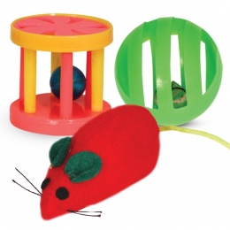 Набор игрушек для кошек мышь с шаром и погремушкас барабанчиком - Игрушки для котов