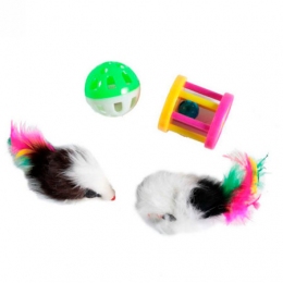 Набор игрушек 2 мышки+шар-погремушки+барабан - Игрушки для котов