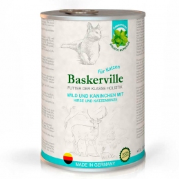 Baskerville консерва для кошек Оленина с кроликом и кошачьей мятой -  Корм для выведения шерсти Baskerville   