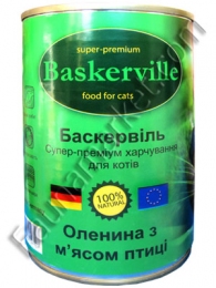 Baskerville консерва для кошек Оленина и куриное мясо -  Корм для выведения шерсти Baskerville   