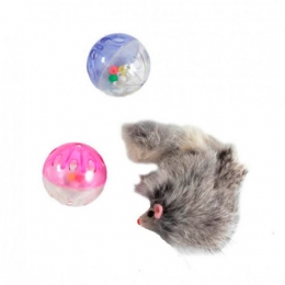 Набор игрушек 2 пластиковых шара+меховая мышь - Игрушки для котов