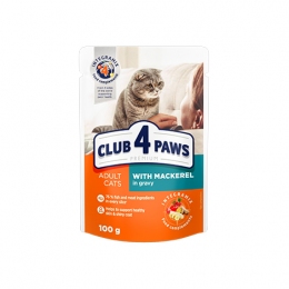 Club 4 paws (Клуб 4 лапы) влажный корм для кошек с макрелью в соусе -  Влажный корм Клуб 4 Лапы для кошек 