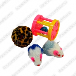 Набор игрушек 2 мыши, меховой шар и барабан -  Игрушки для кошек - Другие     