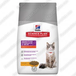 Hills SP Feline Adult Sensitive Stomach & Skin сухой корм для кошек с чувствительным пищеварением с курицей, яйцом и рисом -  Сухой корм Хиллс для кошек 
