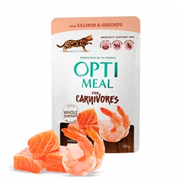Optimeal влажный корм для взрослых кошек с лососем и креветками в соусе -  Оptimeal консервы для кошек 