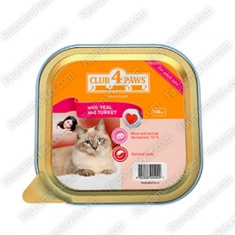 Club 4 paws (Клуб 4 лапы) влажный корм для котов паштет с телятиной и индейкой - Влажный корм для кошек и котов