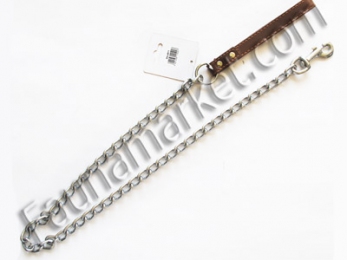 Поводок-цепочка для собаки с кожаной ручкой 110 см SHL4011, - Поводки для собак