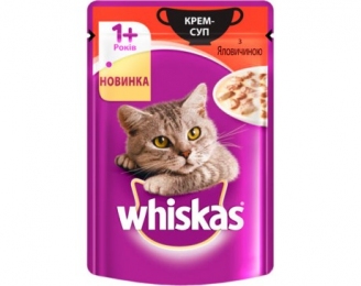 Whiskas крем-суп с говядиной для котов и кошек -  Влажный корм для котов -   Класс: Эконом  