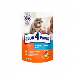 Club 4 paws (Клуб 4 лапы) влажный корм для котов с лососем в желе -  Влажный корм для кошек премиум класса 