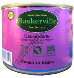 Baskerville консерва для котов Утка с индейкой -  Консервы для кошек Baskerville   