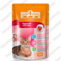 Club 4 paws (Клуб 4 лапи) вологий корм для котів рагу з соковитою телятиною -  Вологий корм для котів -   Інгредієнт Телятина  