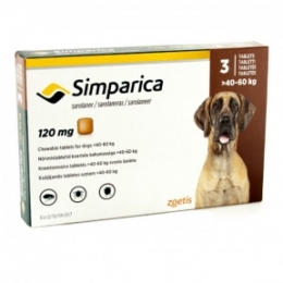 Симпарика жевательные таблетки для собак 120мг 40-60кг - Средства и таблетки от блох и клещей для собак
