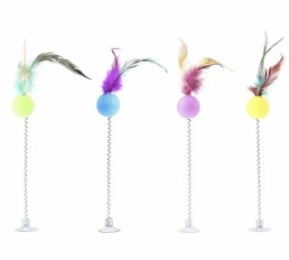 Мяч на Присоске пластиковый с перьями 4 см. -  Кошки -   Категория: Приучение к игре  