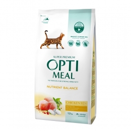 АКЦИЯ Optimeal Adult Cat Chicken с курицей сухой корм для взрослых кошек 1,5 кг -  Сухой корм для кошек -   Класс: Супер-Премиум  