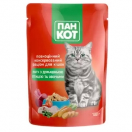 Пан-Кот консерви для котів домашня птиця рагу з овочами пауч 100г 141012 -  Вологий корм для котів Пан Кот     