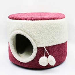 Домик Мангуст мебельная ткань и овчина бордо, 43х32х43 см -  Домики, лежанки для кошек -   Тип: Закрытый  